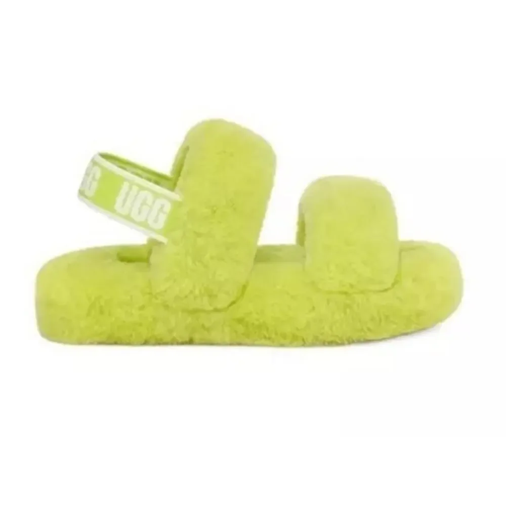 Ugg Fluff Key Lime Oh Yeah Fur Slingback Baby Infant Slippers, 6